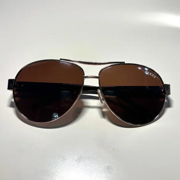 Gucci CD029 Aviator Sunglasses – Gold Frame, Brown Gradient Lenses - Picture 1 of 8
